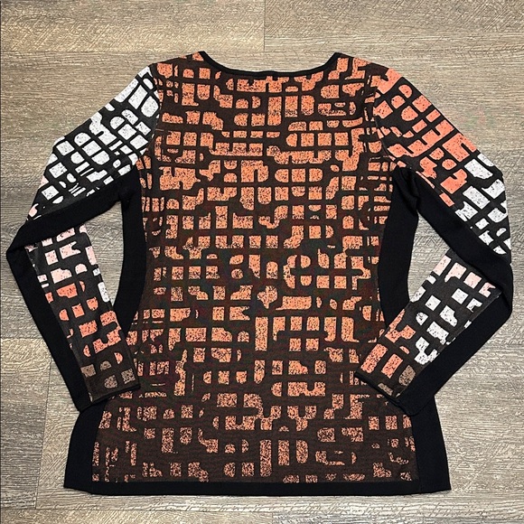 Chic Mosaic Abstract Patterned Multi Colored Cotton Blend Long Sleeve Knit Top M - Picture 8 of 8